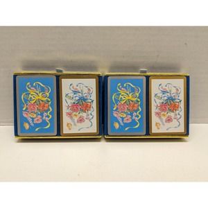 Lot of 2 Vintage Double-Deck Congress Playing Cards Flowers & Ribbons